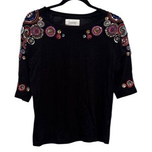 Unleashed Black Beaded Embellished Short Sleeve Tee Size Small